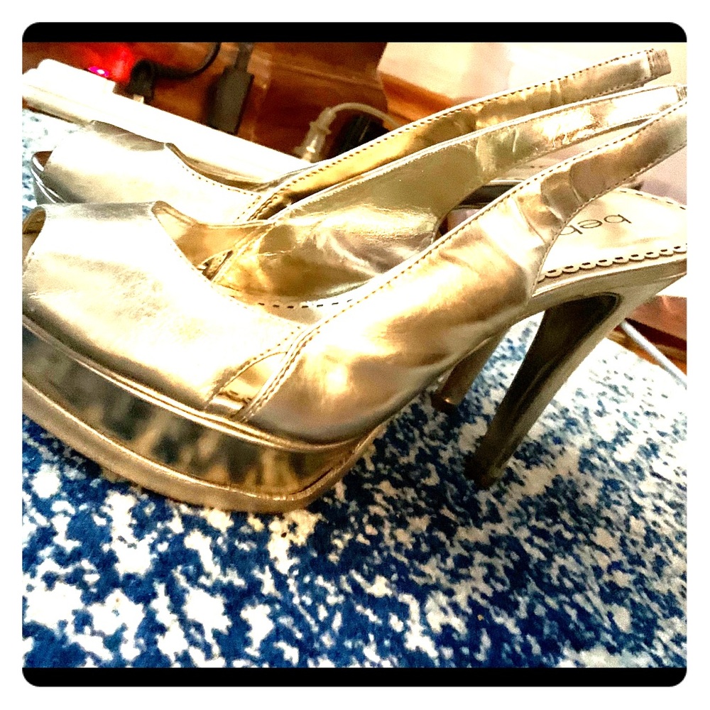 Bebe Gold Leather Super High Heels